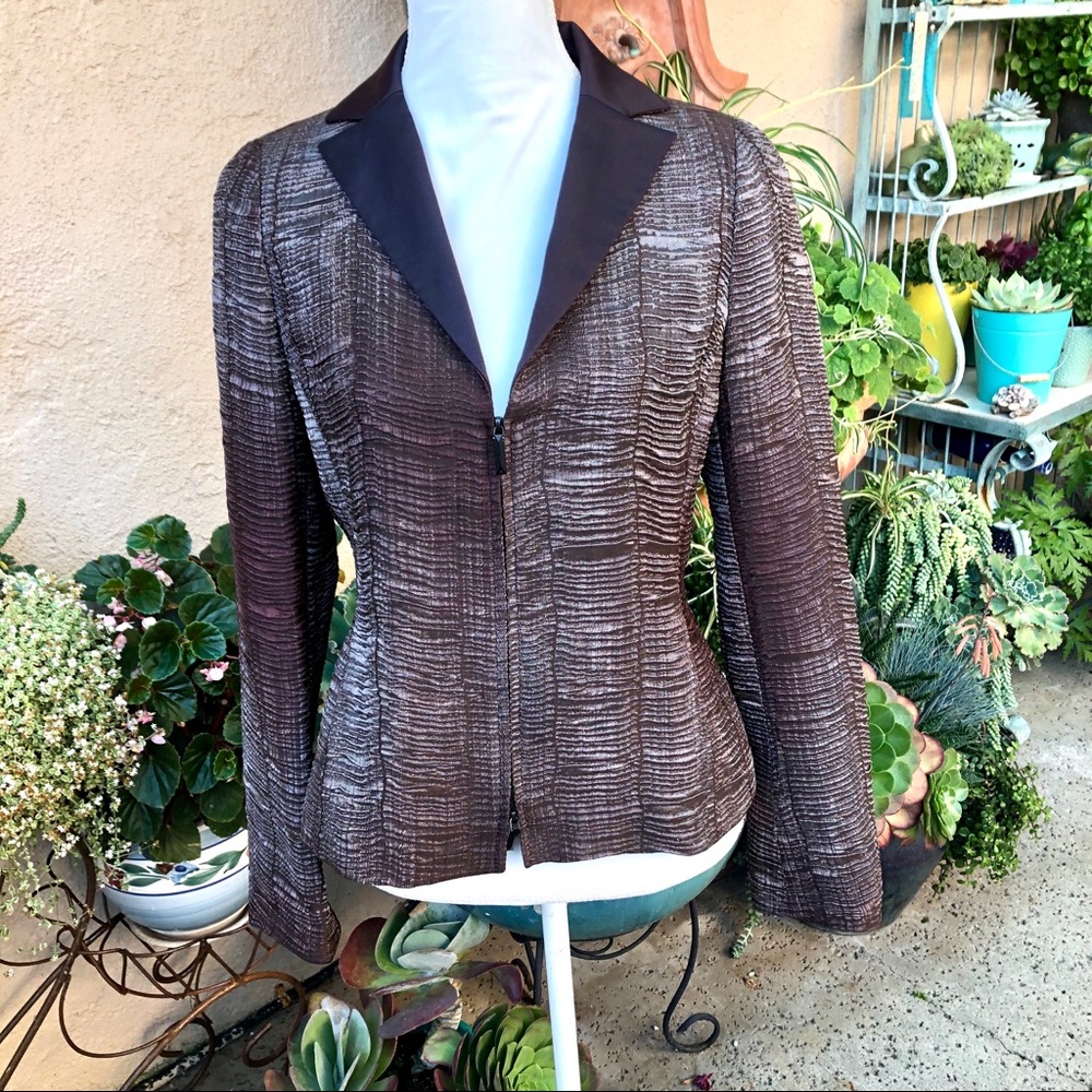 NWOT AKRIS Brown Metallic Textured Silk Jacket
